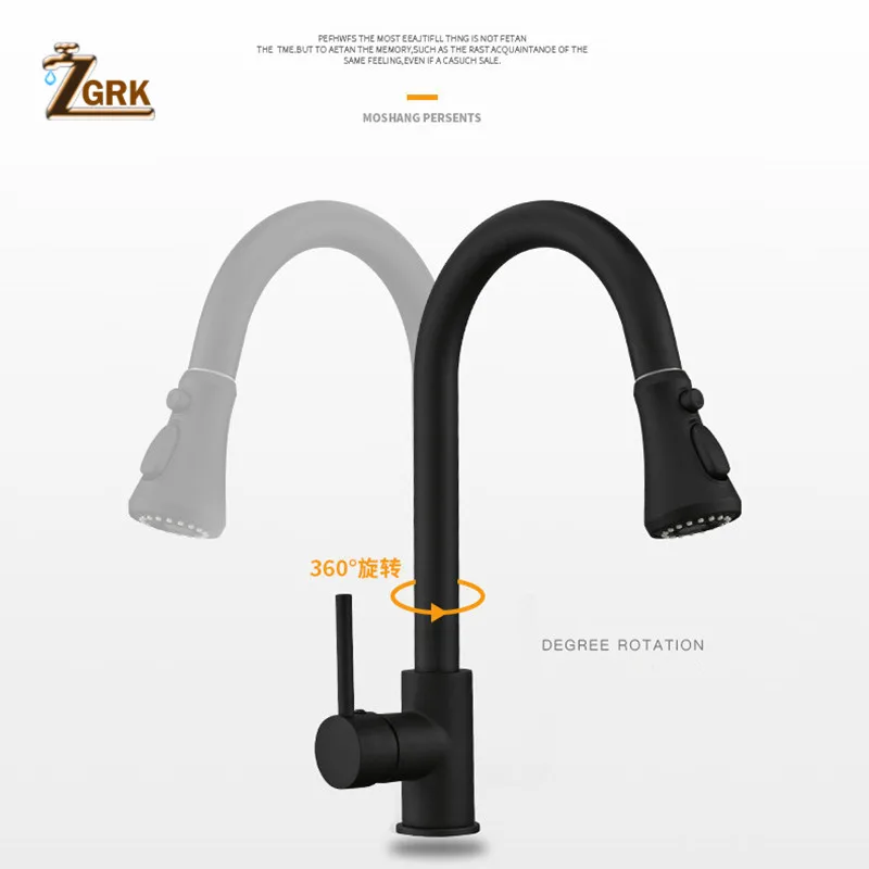 zgrk kitchen faucets single handle pull out kitchen tap single hole handle swivel 360 degree water mixer tap mixer tap free global shipping