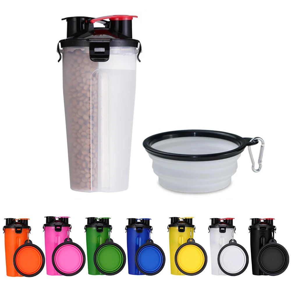 

Портативная складная бутылка для воды для домашних животных 2 в 1, контейнер для еды со складной силиконовой чашей для домашних животных, чаш...