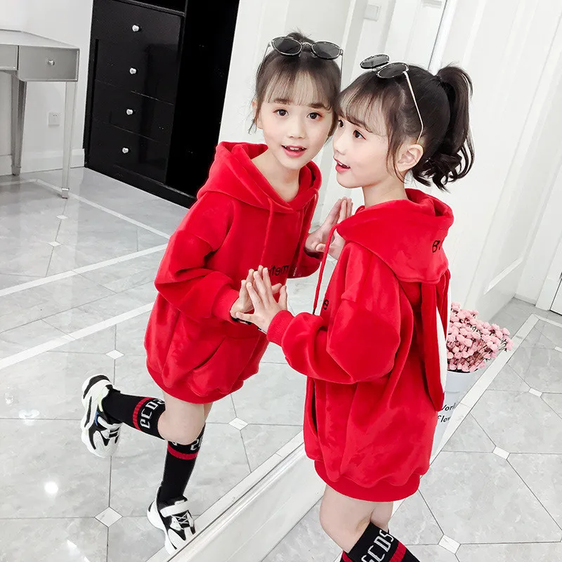 

Girls' Hoodies Sweatshirts Baby's Kids Jacket 2021 Letters Autumn Top Thicken Velvet Pullover Fleece Cotton Children's Clothing