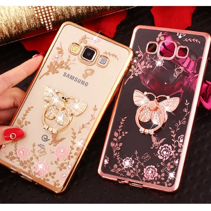 Роскошный чехол для телефона из мягкого термопластика с кристаллами кольцо