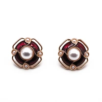 fashion new geometric earrings red enamel pearls accessories for women female party wedding jewelry