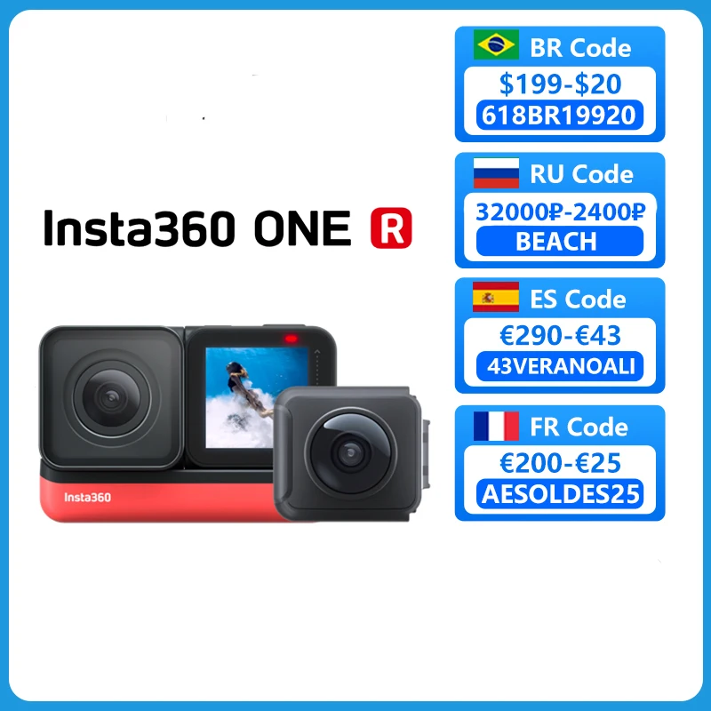  Спортивная Экшн камера Insta360 ONE R, 5,7 K, 360, 4K, широкоугольная Водонепроницаемая видеокамера, 360 Edition и Twin Edition 
