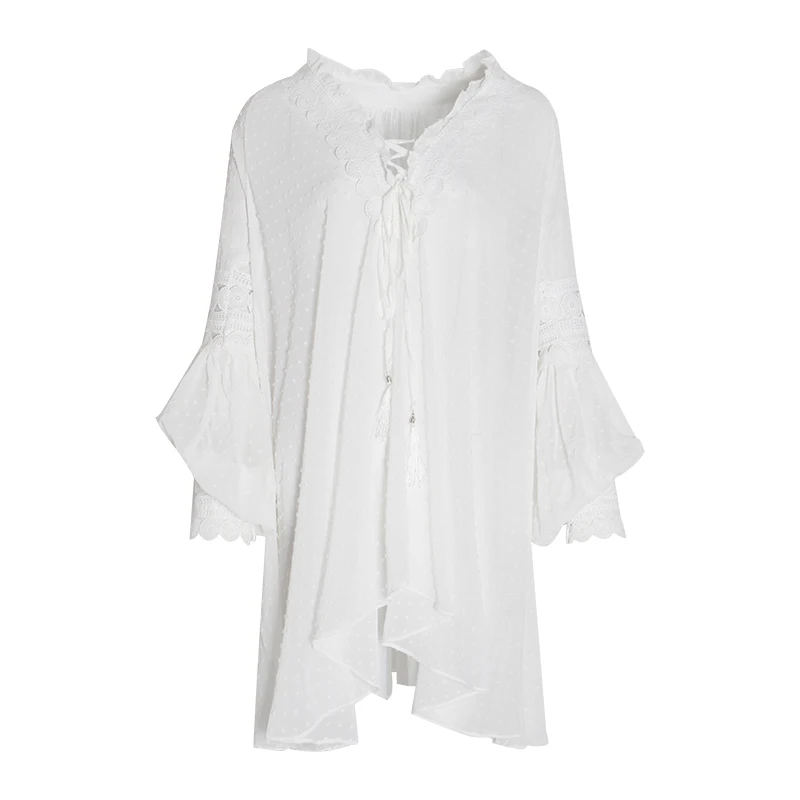 Женская блузка GALCAUR с рукавом фонариком и треугольным вырезом летняя 2020|Блузки| |