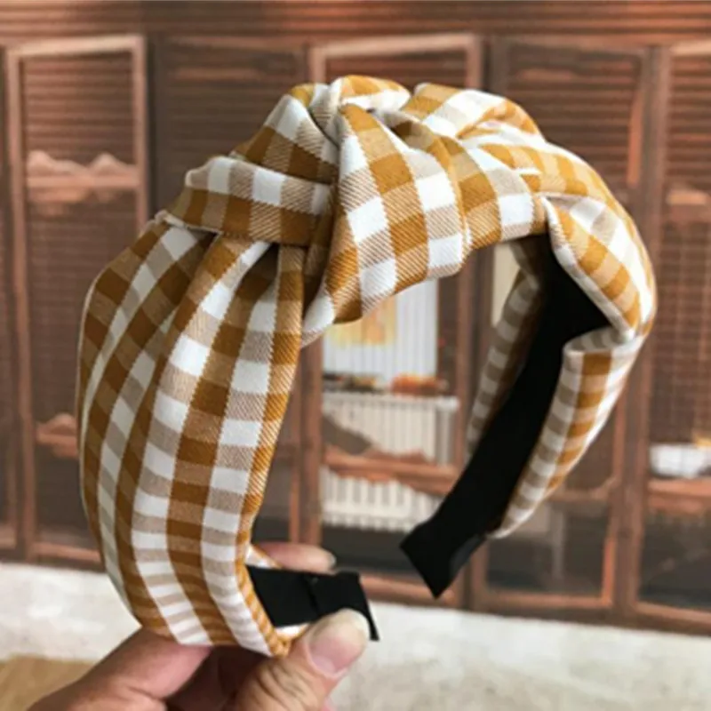

Black Plaids Hairband Knot for Women Headwear Hair Ornament Wide Headband Outdoor Headwear Adults Hair Accessories Hairband