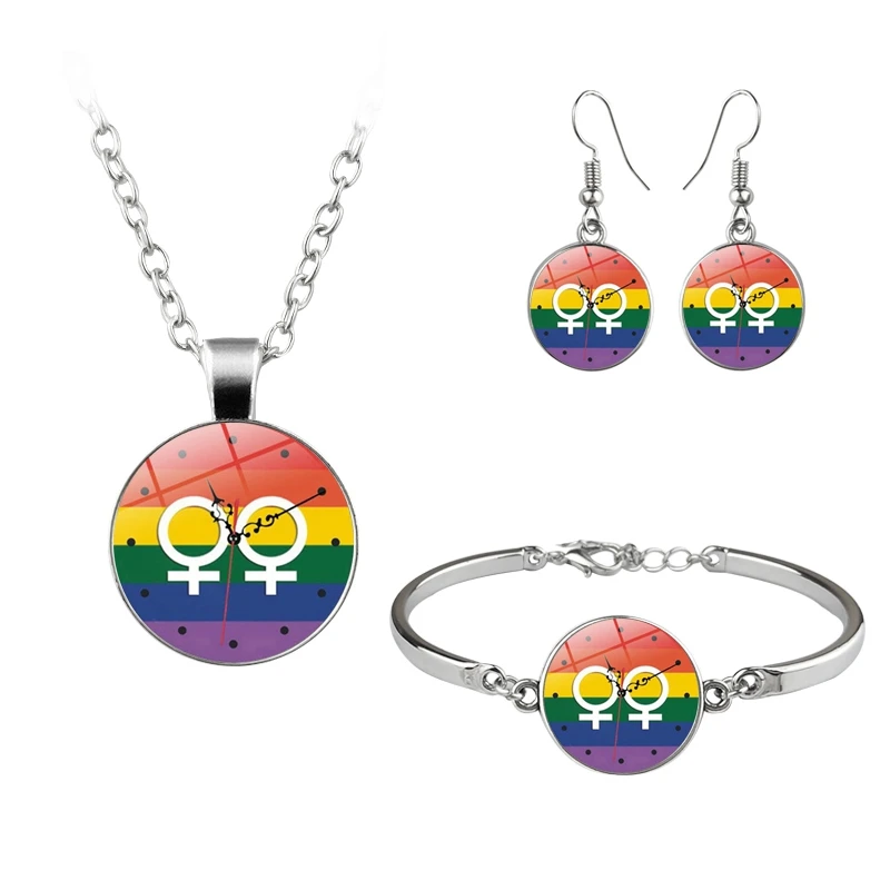 Бисексуальный Комплект бижутерии Для лесбийских гордостей стеклянный кабошон
