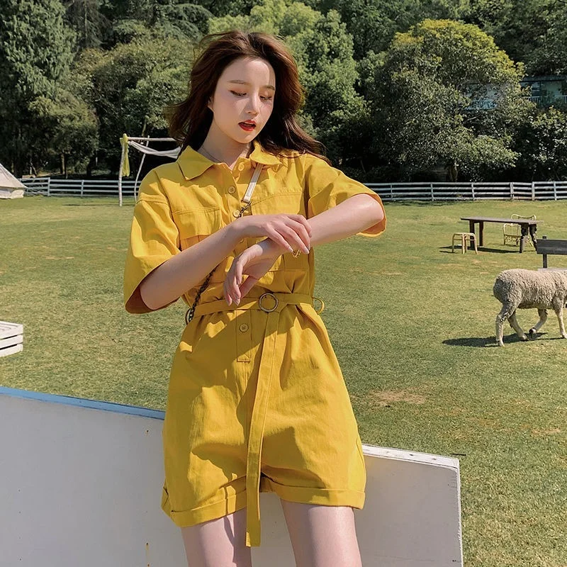 Комбинезоны женские розовые милые летние однотонные удобные брюки карго для