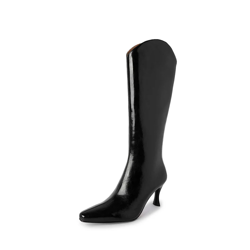 

GD-time Luxury Fashion 2022 Newest Patent Leather Riding Boots Women Med Heels Pointed Toe Autumn Shoes Ladies Knee High Boots