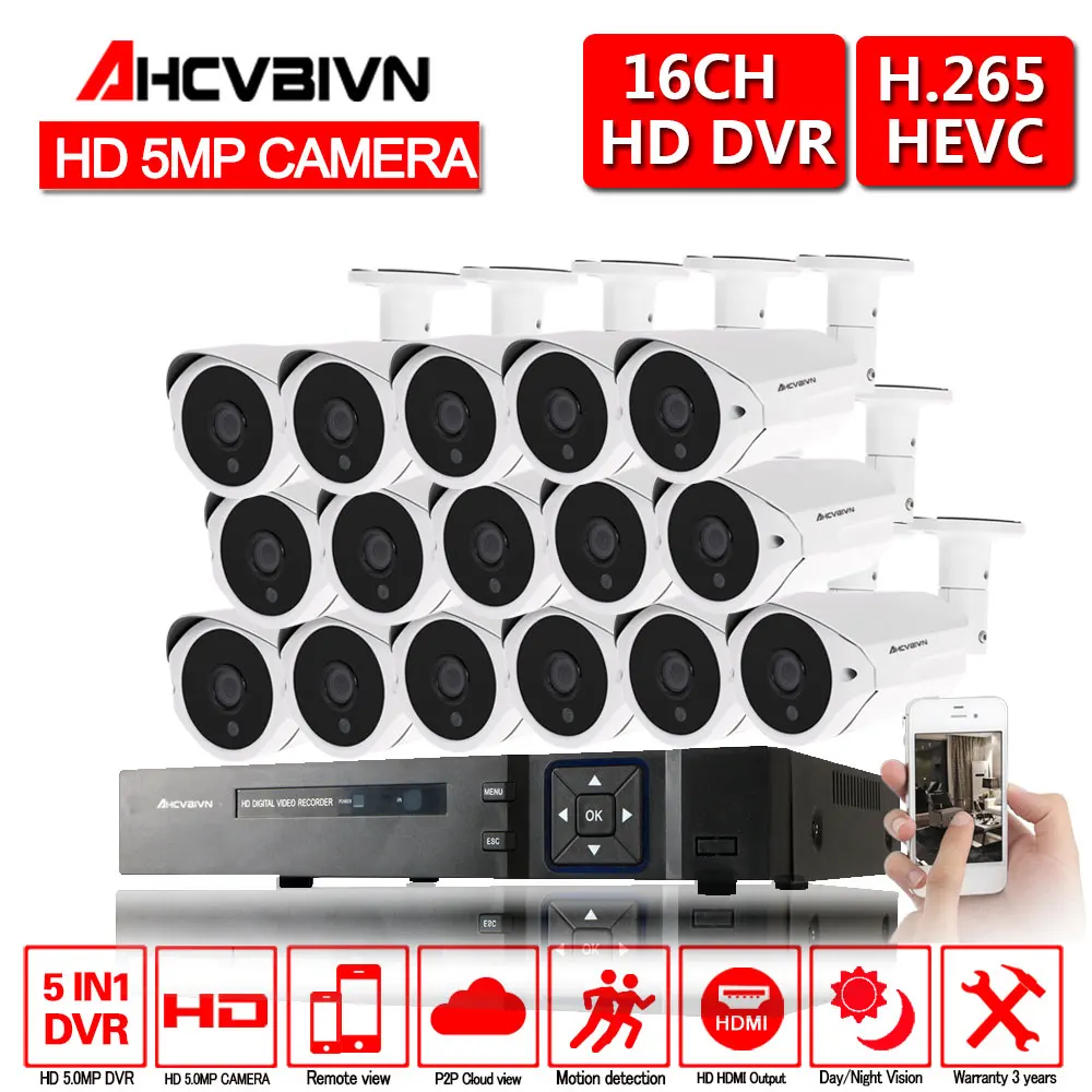 Черный H.265+ 16CH SONY 5.0MP DVR система 16 шт. AHD 2592*1944p наружная Водонепроницаемая камера комплекты 16ch 5MP комплект видеонаблюдения 2 SATA - Цвет: Черный