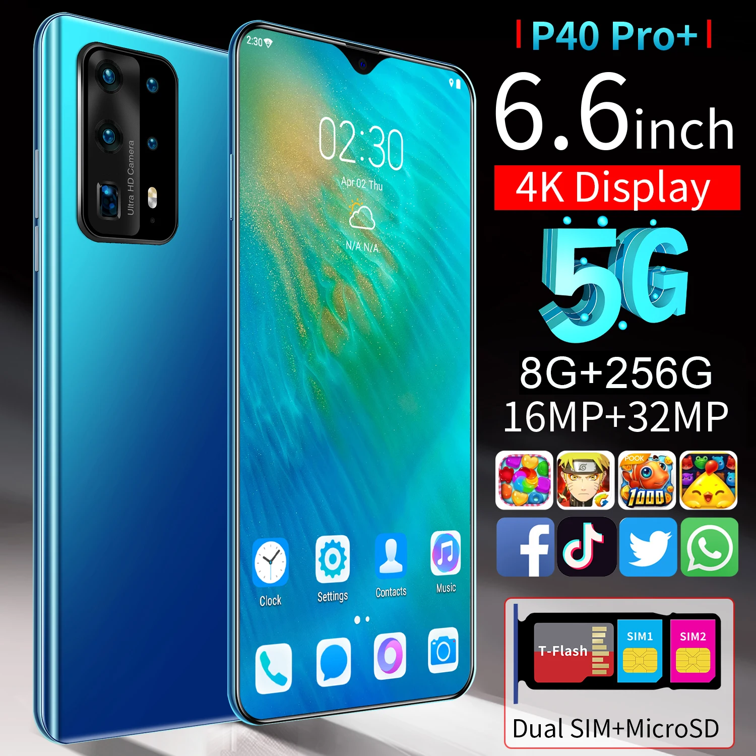 Глобальная версия P40 Pro + 6 &quotсмартфон Android 12 Гб Оперативная память 512 ГБ Встроенная