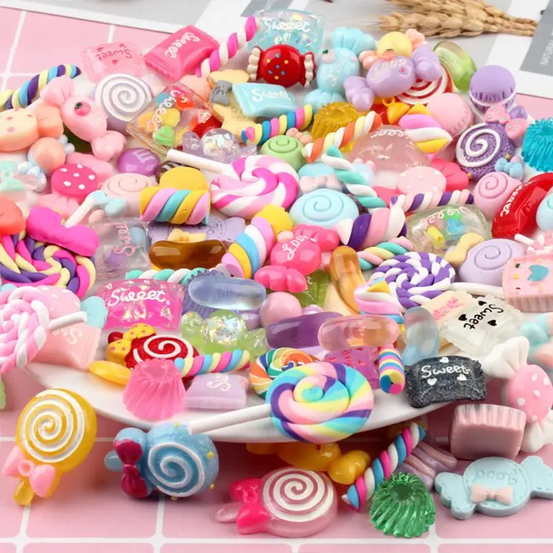 

30/50/100Pcs Assorted Resin Charms Mixed Candy Sweets Drop Oil Flatback Cabochon Beads for DIY Scrapbooking Phonecase Crafts