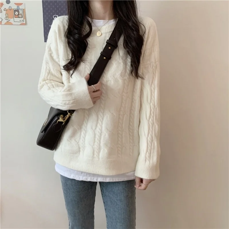 

На раннюю осень 2021, Свободный пуловер в ленивом стиле, свитер с длинными рукавами с завязками, Женский шикарный вязаный Топ