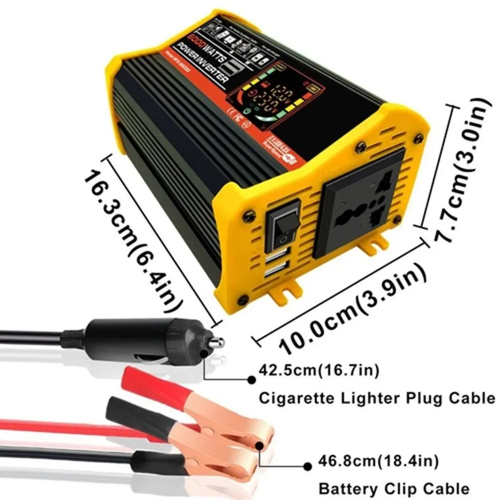 

2020 New Car Conversion Inverter LED Display Dual USB Black 6000W Inverter 12V-220V Multiple Protection