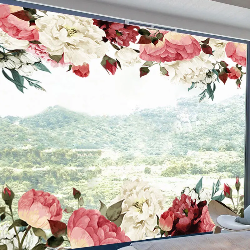 

Eco-friendly Peony Wall Stickers for Living room Bedroom Sofa TV Background Removable Wall Decals Wardrobe Plants Mural Decor