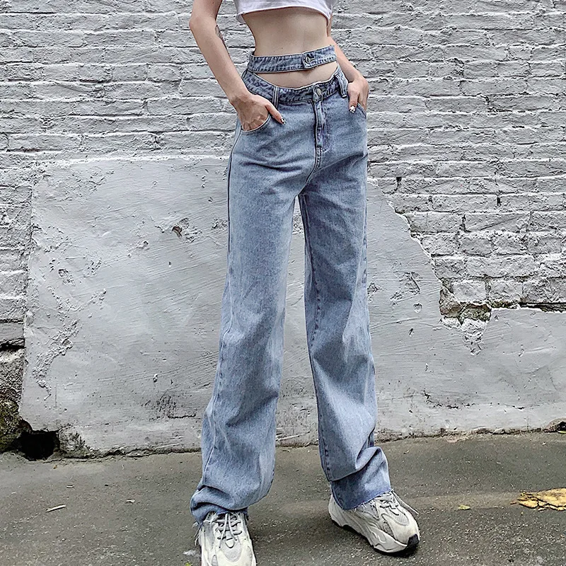 

Blue Straight Jeans High Waist Loose Pants Women's 2021 New Spring E-Girl Vintage Fashion Slim Denim Streetwear Stacked Jeans