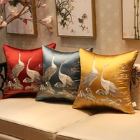 luxury chinese style red crowned crane embroidered cushion cover auspicious clouds red blue throw pillowcases home decoration