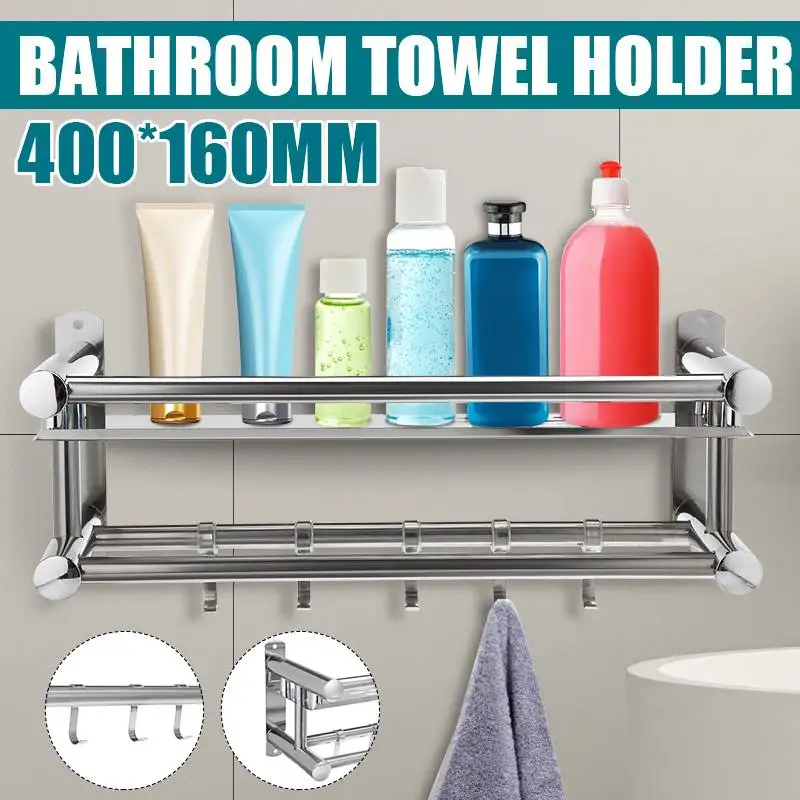 

2 Layer Punch-free Bathroom Towel Racks Holder Wall Mounted Storage Hanger Shelf Kitchen Hotel Clothes Towel Bar Rail Organizer