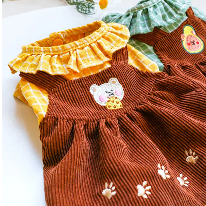 Милое Платье для кошек и собак клетчатая футболка с круглым вырезом Вельветовая