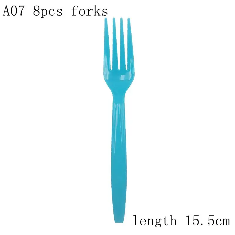 A07 8pc plastic fork Одноразовая посуда для мальчиков или девочек, кружки, тарелки, салфетки, скатерть, гирлянда для вечеринки в честь рождения - Цвет: A07 8pc plastic fork