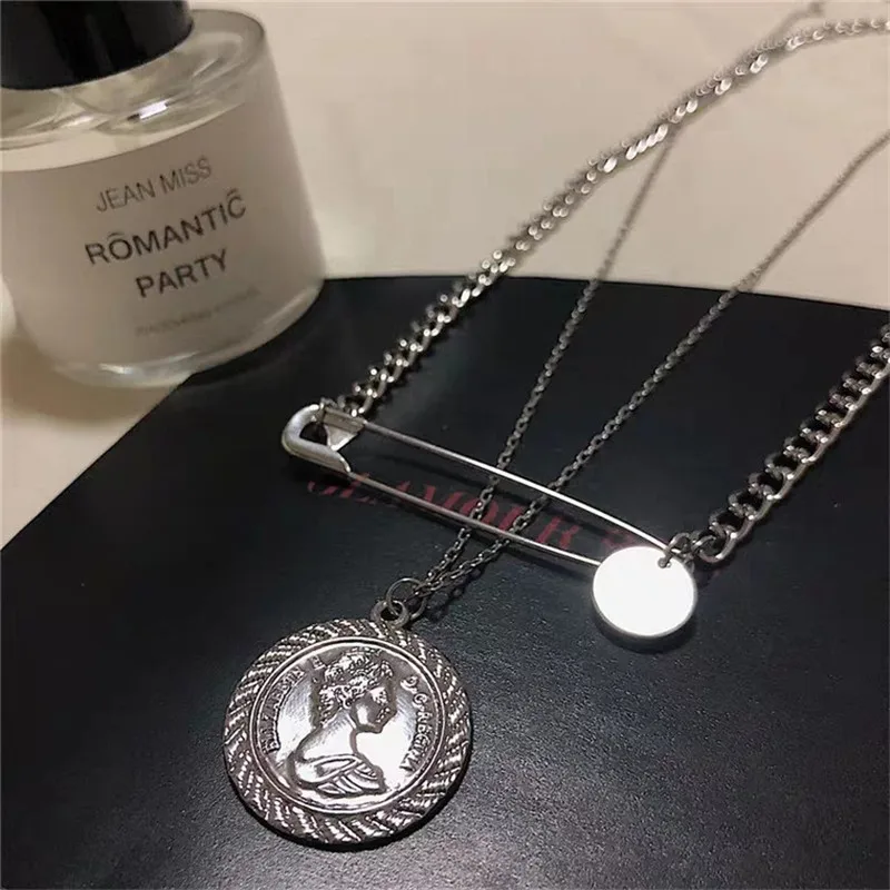 Модное ожерелье булавка монета многослойная портретная голова сетка красная