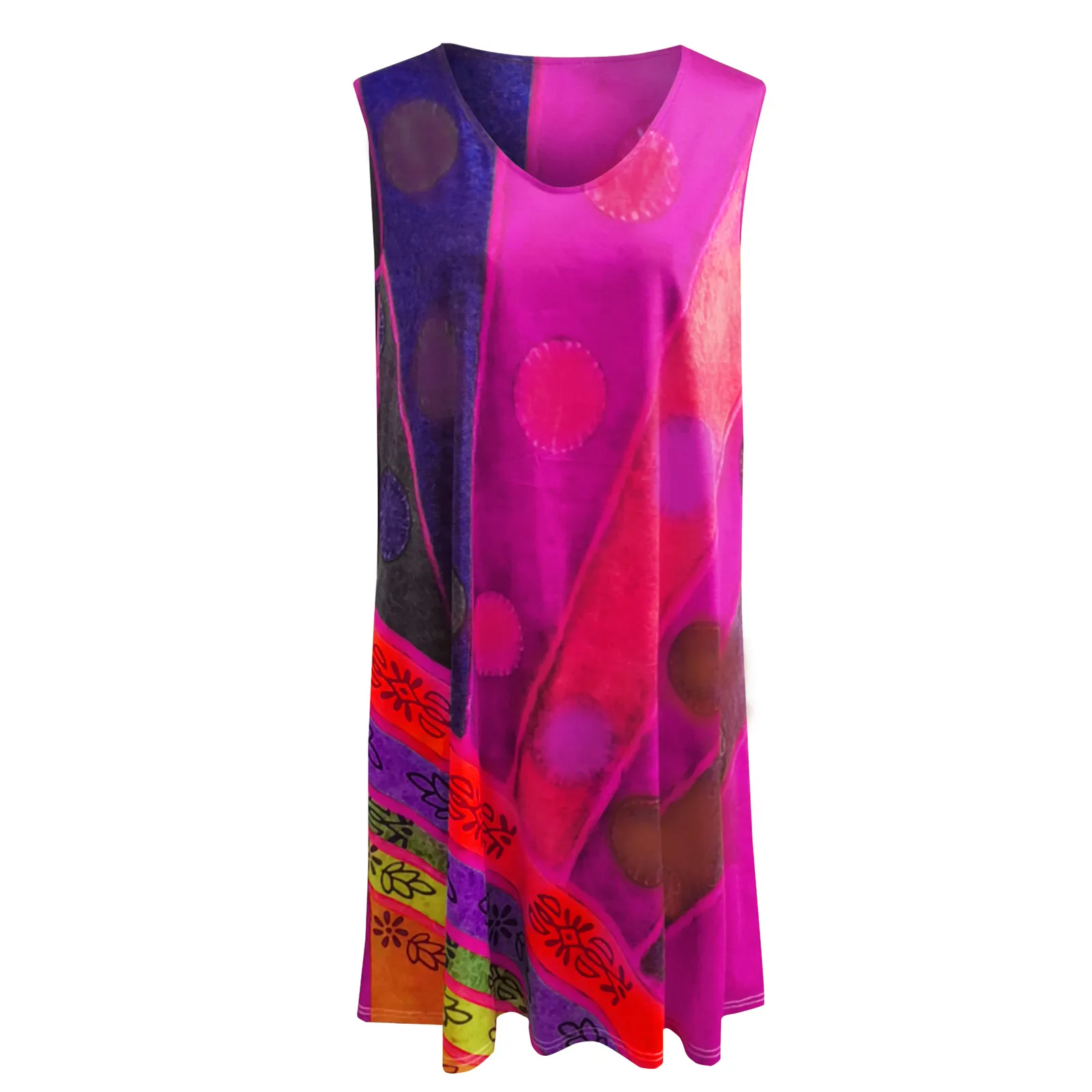 

2021 Vintage Dress For Women Summer Casual Sleeveless Printed V-Neck Tank Dress Fashion Female Loose Beach Dress#35