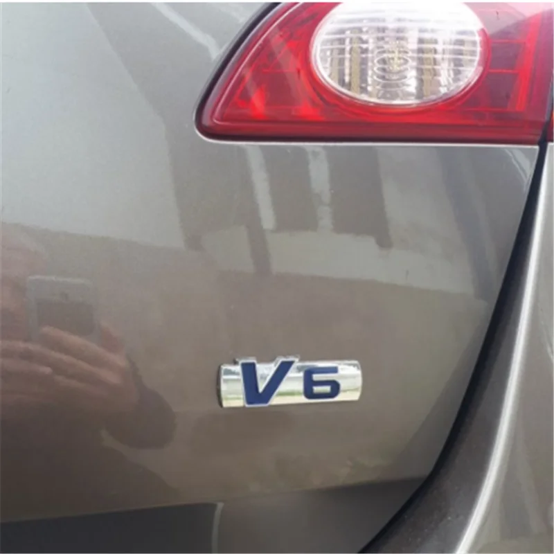 

DSYCAR 1Pcs 3D Metal V6 Emblem Sticker Car SUV Body Exterior Cover Decals DIY Car-Styling 3D Stickers New
