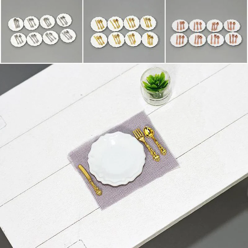 

1 Набор, миниатюрный нож, вилка, ложка, плита, искусственное кухонное украшение, Миниатюрные аксессуары для кукольного домика