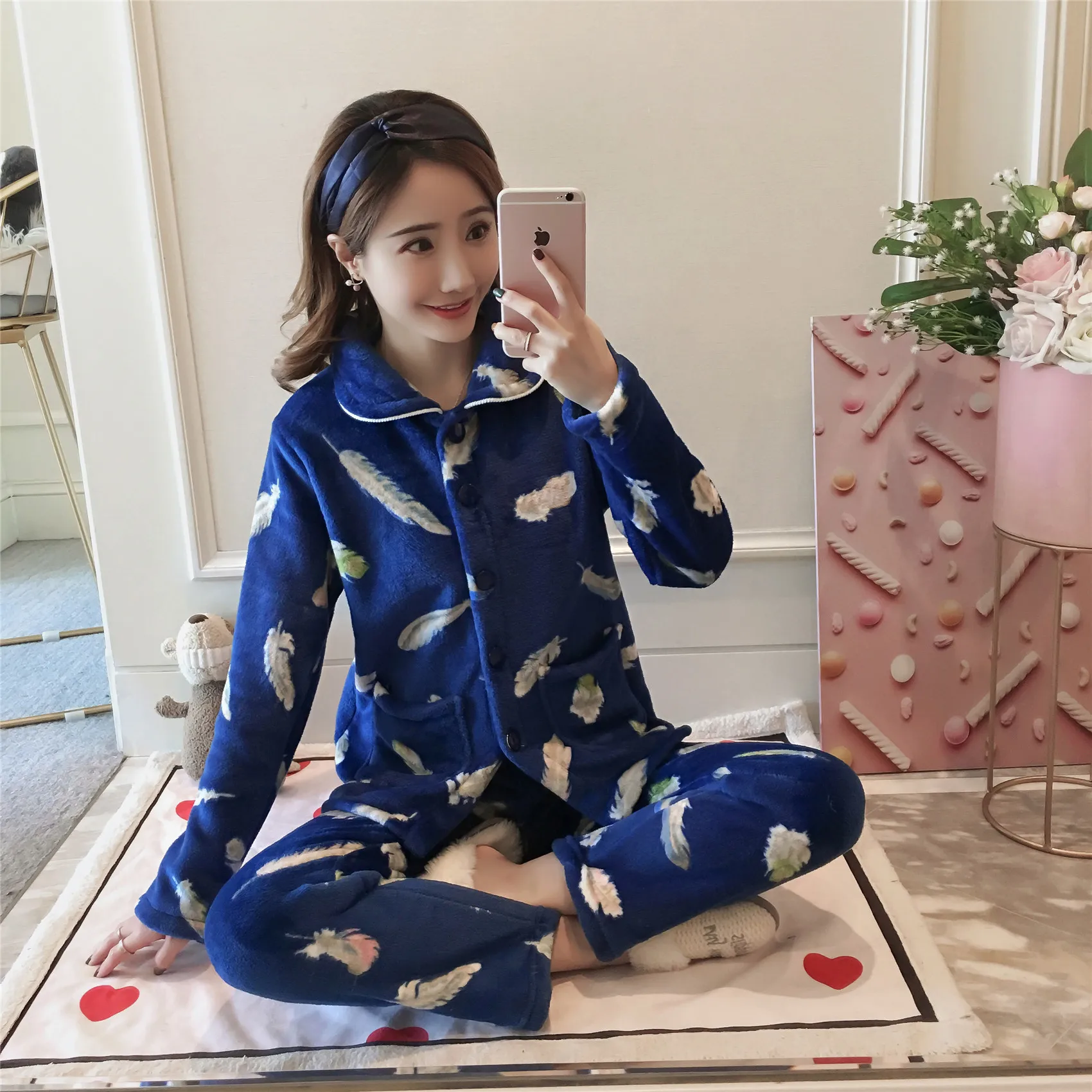 pajamaset M-5XL, зимний пижамный комплект, для женщин, длинный рукав, фланелевый, толстый, коралловый бархат, мультяшная Пижама, длинная Пижама, милые животные, женский домашний костюм - Цвет: pajamaset
