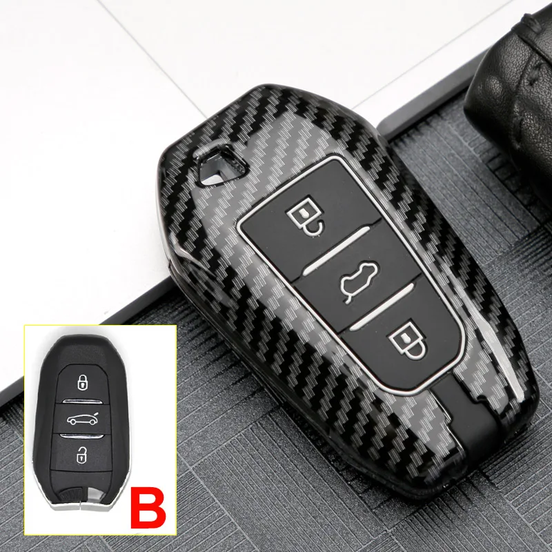 B Carbon Black Цинковый сплав+ силиконовый автомобильный корпус для дистанционного ключа Крышка для peugeot 3008 5008 208 301 307 308 408 508 2008 4008 Защитная крышка для ключа Держатель - Название цвета: B Carbon Black