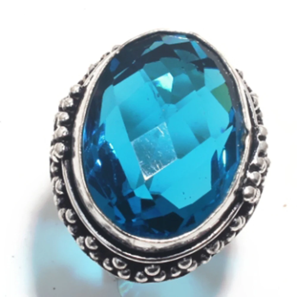 

Blue Topaz Ring Silver Overlay over Copper, USA Size : 7.25 , R5965