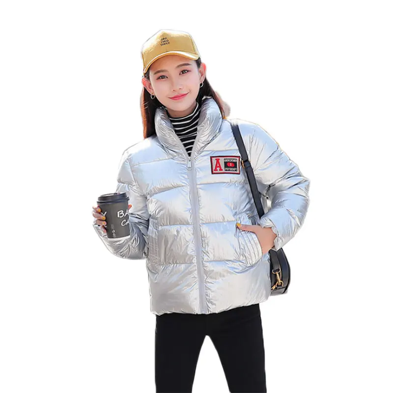 Женская Блестящая яркая парка на пуху с воротником стойкой водонепроницаемая