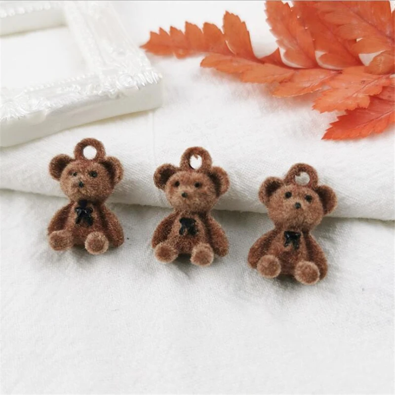 

20pcs/lot new cartoon plush flocking metal bear charms connectors for diy jewelry making accessories earrings keychain pendant