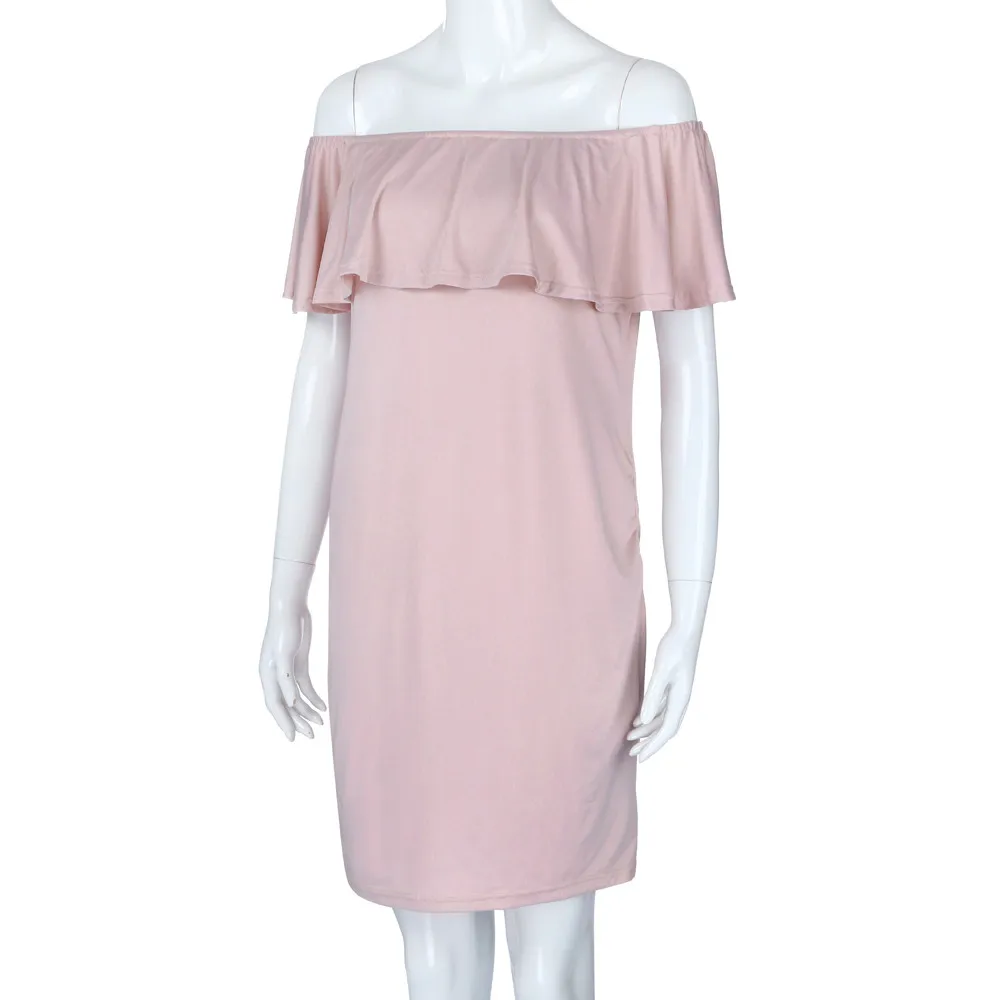 Беременности и родам платья модные женские оборки открытые плечи однотонные