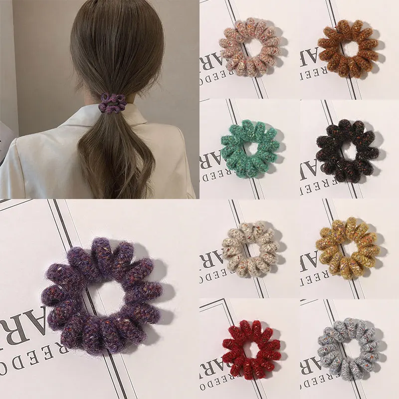 

Hot Sale Winter Furry New Telephone Wire Hair Tie Large Size Spiral Shape Rubber Elastic Hair Band Women Accessories 2021