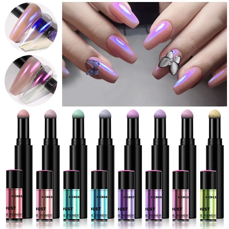 

Solid Magic Mirror Chrome Aurora Nail Glitter Cushion Pen Nail Art Holographic Laser Effect Powder Pigments Manicure Supplies