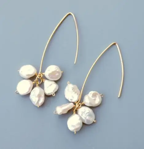 

New Favorite Real White Baroque Pearl 925 Sterling Silver 18k Gold Plated Long Handmade Drop Earrings For Women Wedding Gift