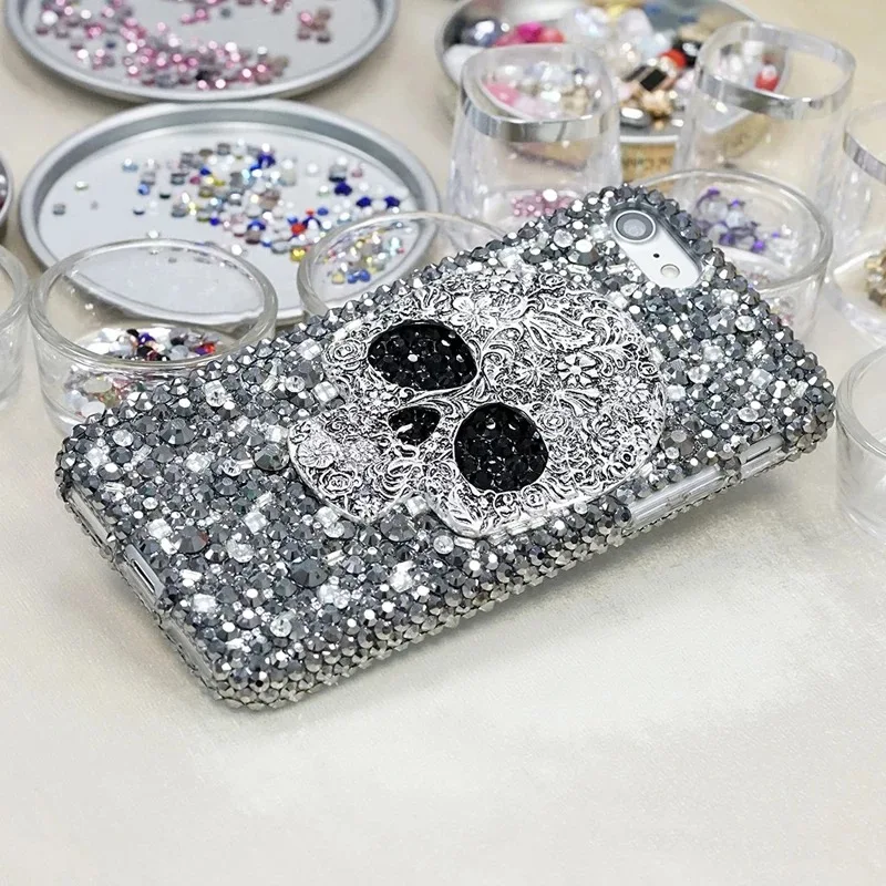 Fashion Skull Phone Case Protective Cover for iPhone 12 13 14 Pro Max Mini 11 XS XR X 8 7 6 Plus 12 Bling Diamond Men Lady Case