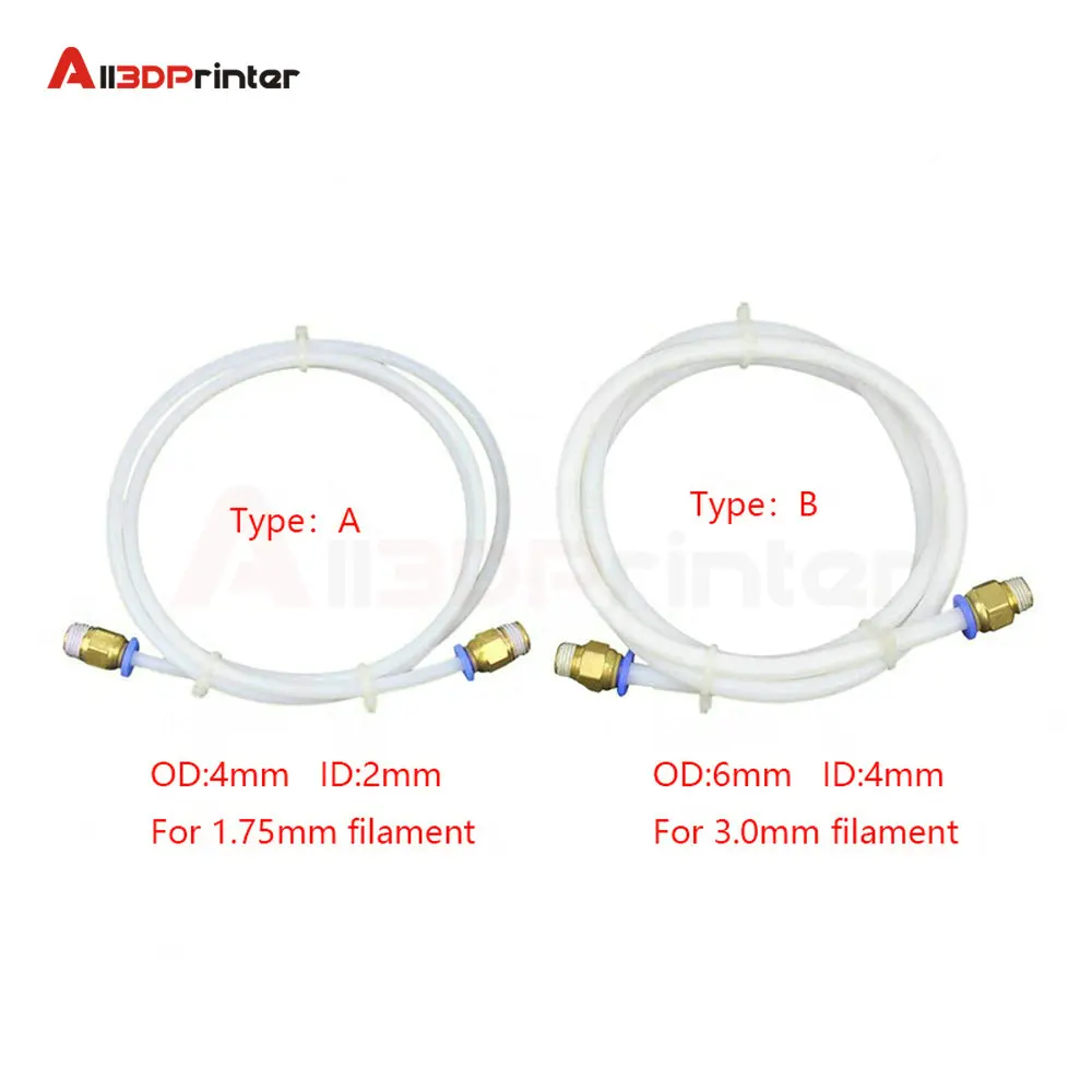 1M PTFE Tube PiPe Connectors 3D Printers Parts J-head Hotend For V5 V6 1.75mm 3.0mm Filament Bowden Long Extruder Part |