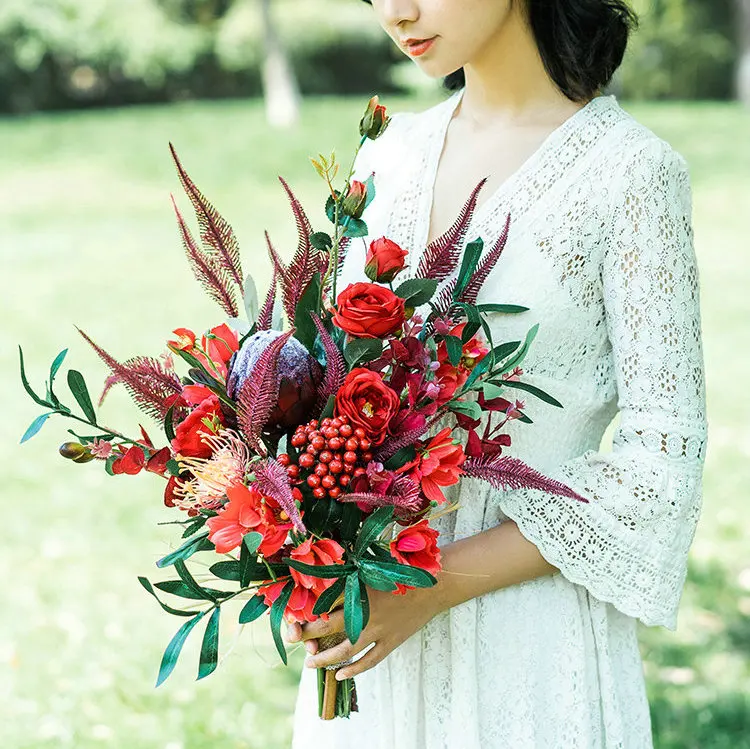 

EillyRosia винтажный темно-красный свадебный букет, свадебные цветы для невесты, Искусственные Свадебные украшения для дома, новая модель