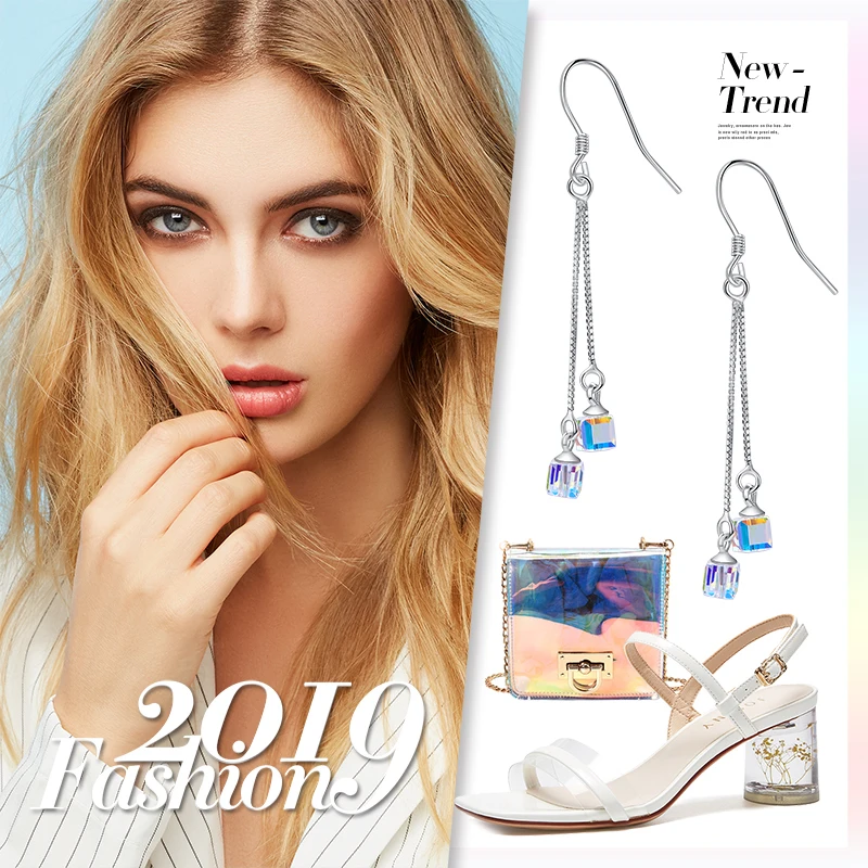 

High Quality Geometrically Reflective Crystal Drop Earrings for Women Fine Jewelry Gifts 925 Sterling Silve Mother's Day Gift