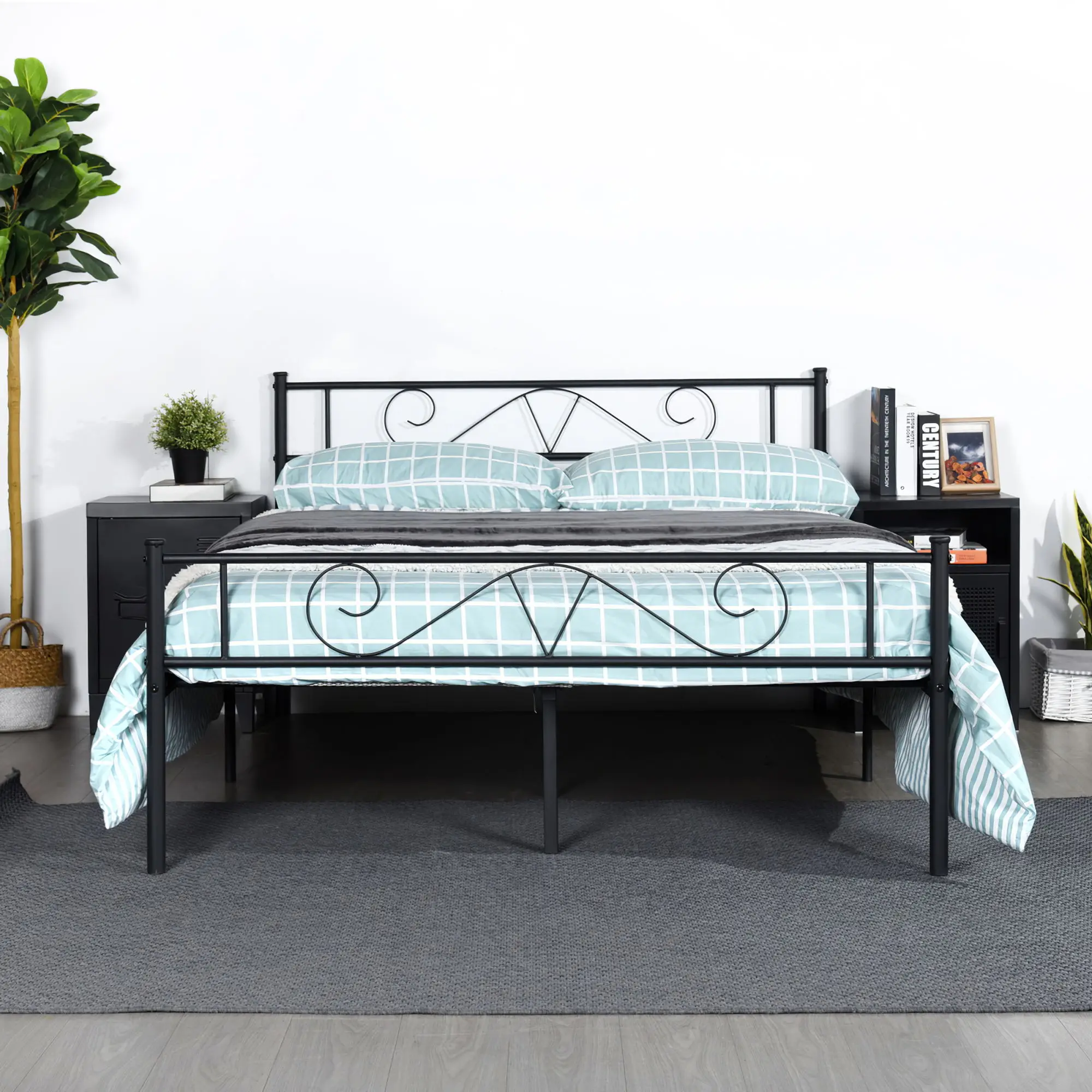 With Headboard Nordic Style Metal Bed Easy Assembly 77.2x56.1x34.8 Inches[us-stock]