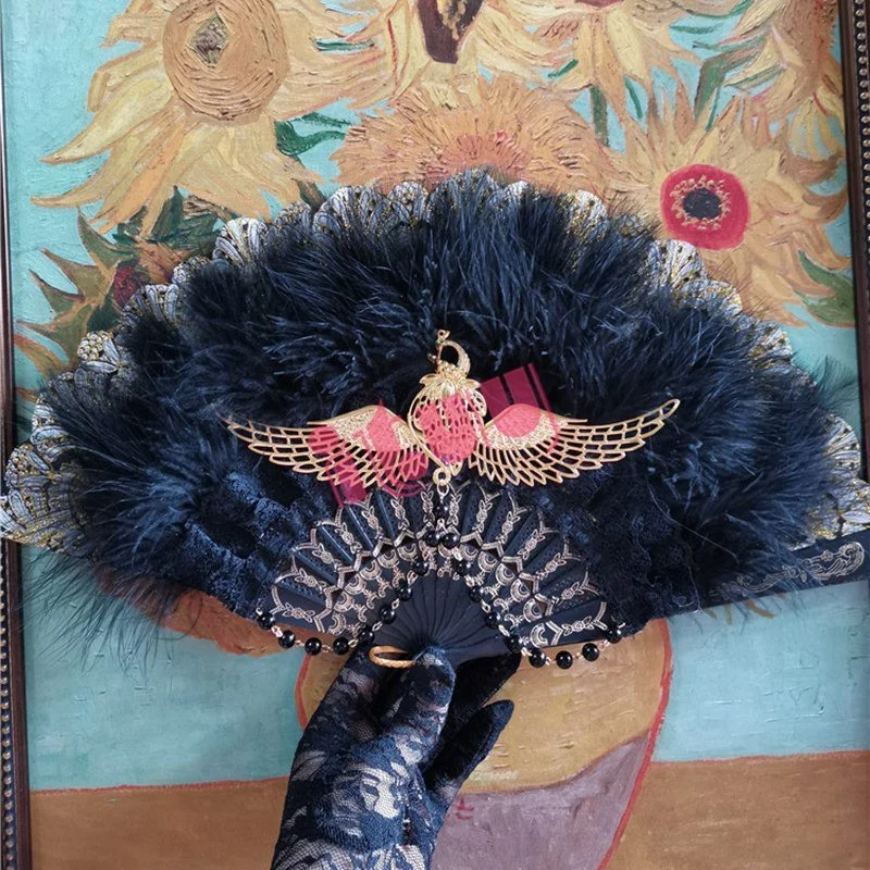 Лолита богиня KC солнцезащитный веер готическое Крыло ангела Роза из перьев