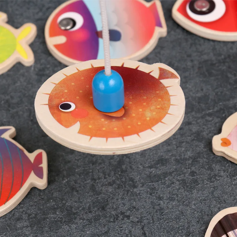 Wooden children's educational toys parent-child interaction outdoor play magnetic double pole fishing toy baby gift | Игрушки и
