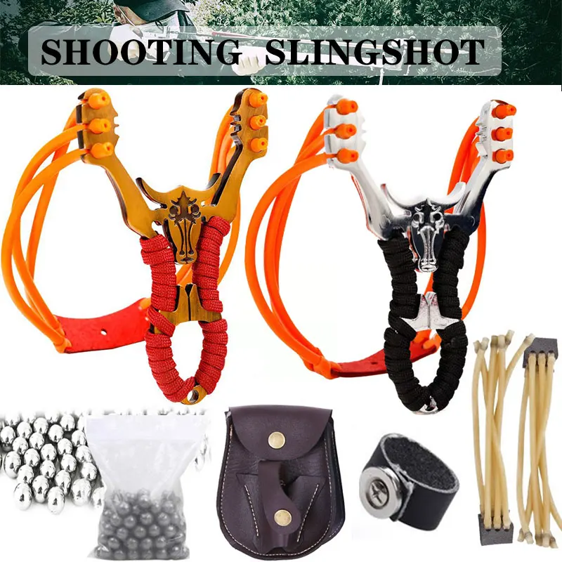 

2022 NEW Powerful Stainless Steel Slingshot Set Steel Balls Ammo Catapult Slingshot Bow Bag with 2 Rubber Bands Outdoor Hunting