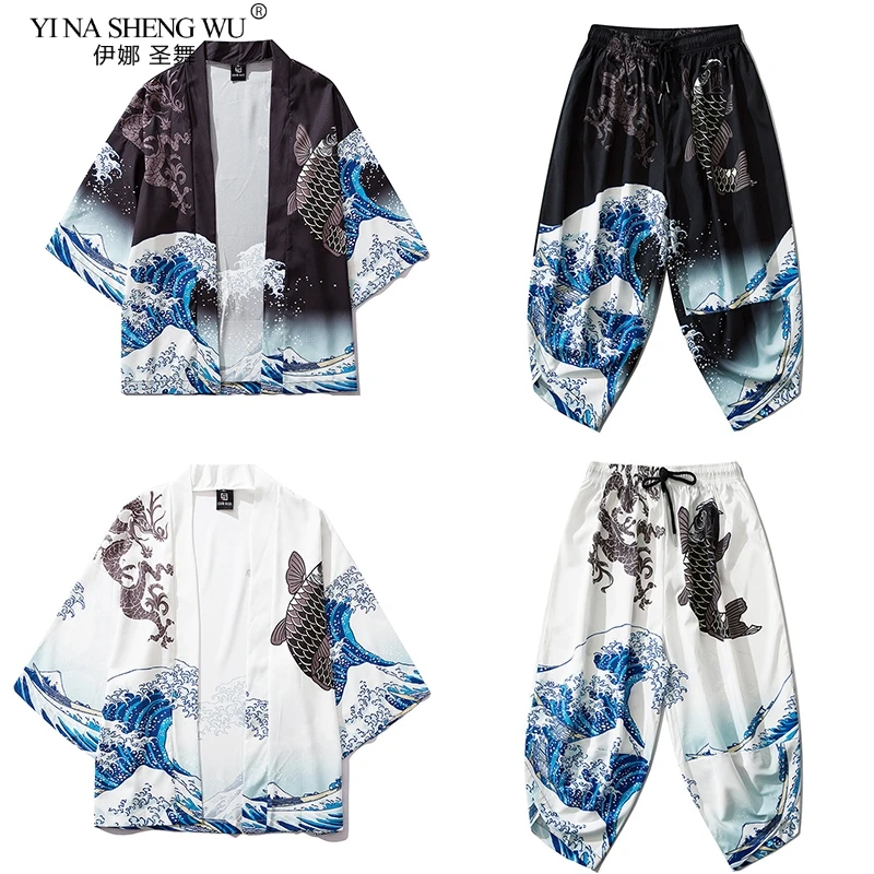 Мужское традиционное японское кимоно повседневный Свободный Тонкий комплект