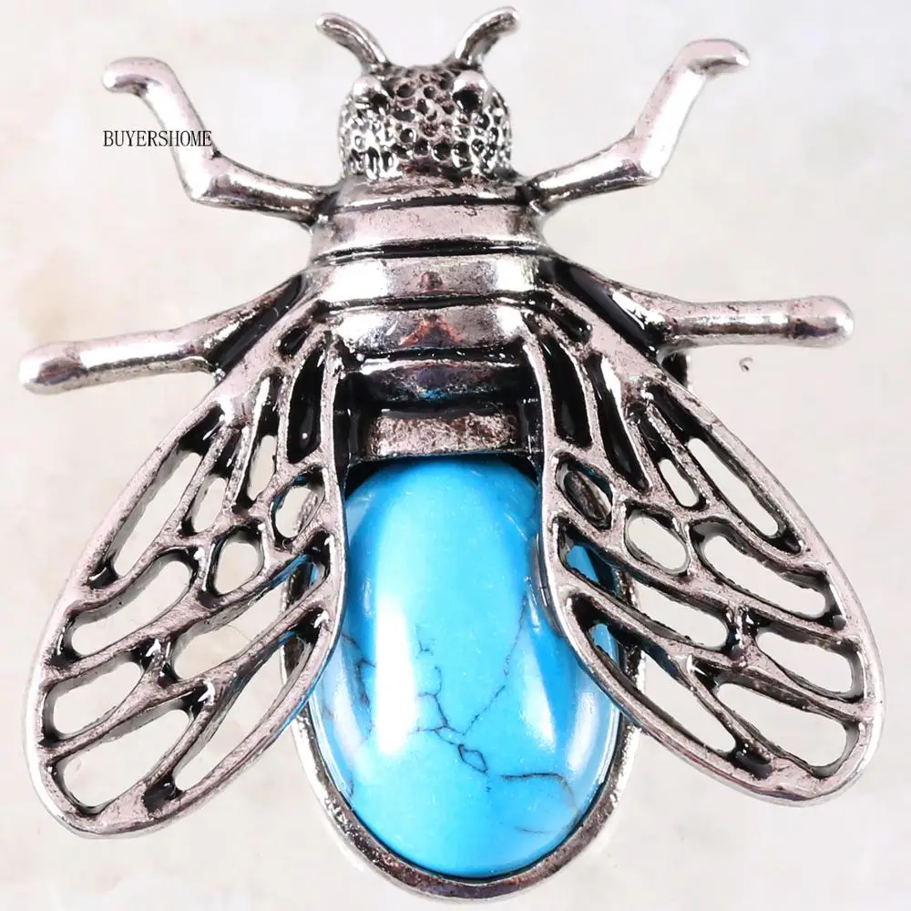 Cicada брошь из натурального камня синий Howlite кабина бусина кабошон кулон для мужчин