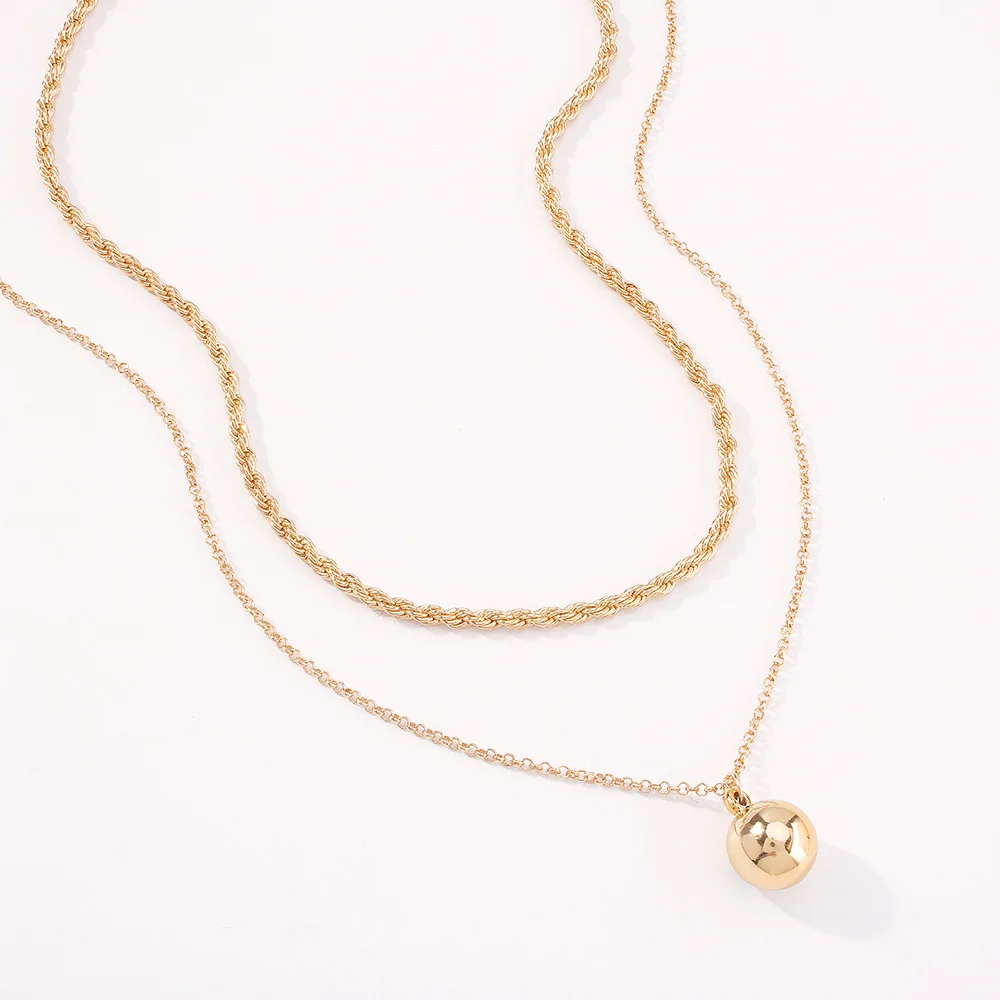 

European and American style simple metal double clavicle necklace spherical temperament high-end necklace jewelry gift