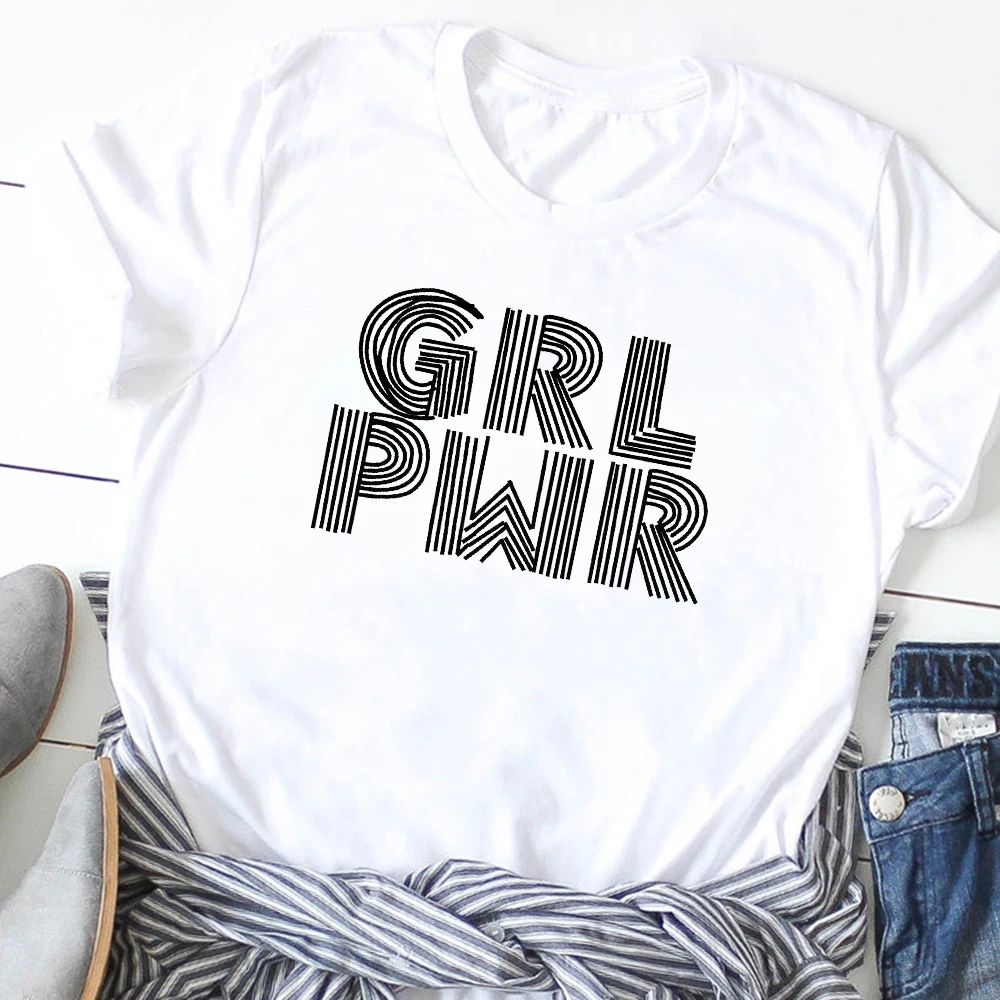 Женская Повседневная футболка в полоску с принтом Power для девочек футболки