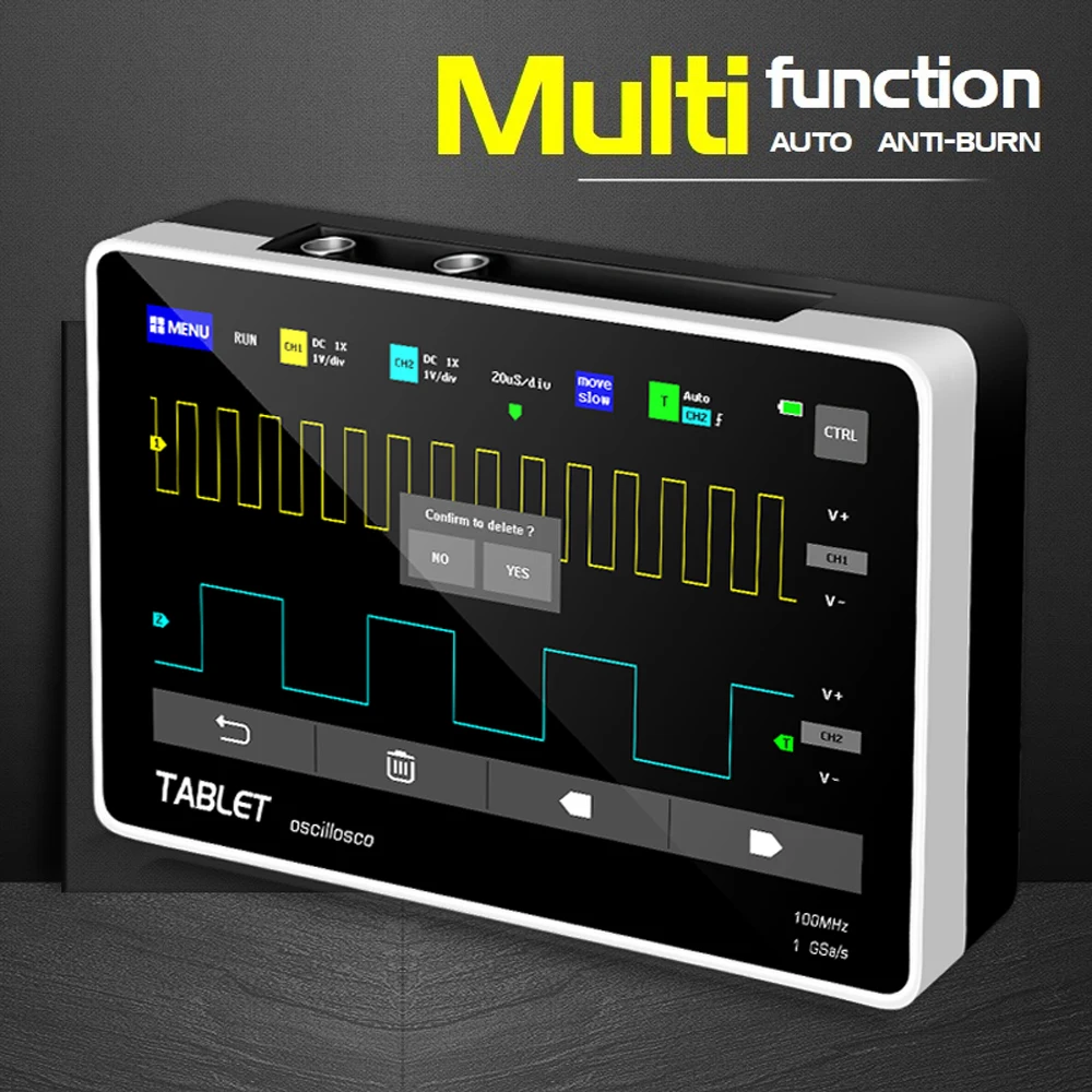 1013D 2 Channels 100MHz*2 Band Width 1GSa/s Sampling Rate Oscilloscope with 7 Inch Color TFT High Definition LCD Touching Screen |