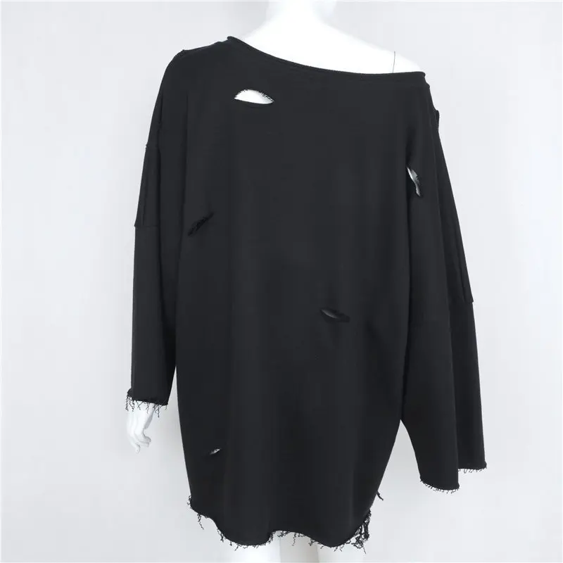 WHITNEY WANG 2019 Autumn Winter Fashion Streetwear Sexy One Shoulder Torn edges Holes Sweatshirt Women Hoodies Pullover | Женская одежда