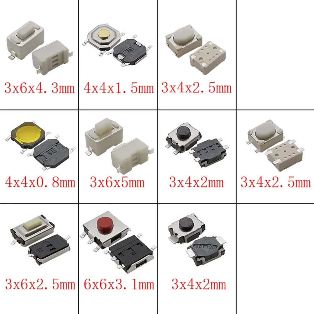 

10 Value Tactile Push Button Switch 250Pcs Set Assortment Kit Micro Momentary Tact